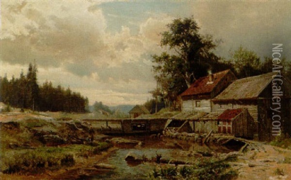Kvarn Vid Vattendrag Oil Painting - Gustaf Rydberg