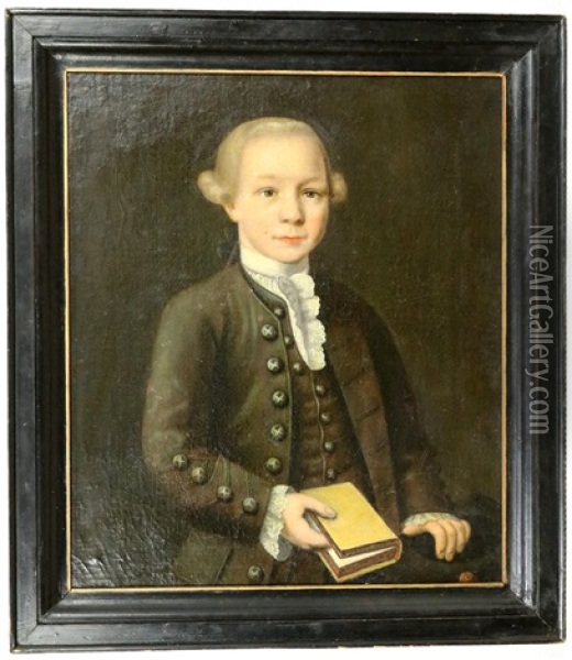 Portret Van Jongen Met Boek, Waarschijnlijk Albert Ten Oever, Oud 14 Jaar En 5 Maanden Oil Painting - Luitjen Jacobsz. van der Werf