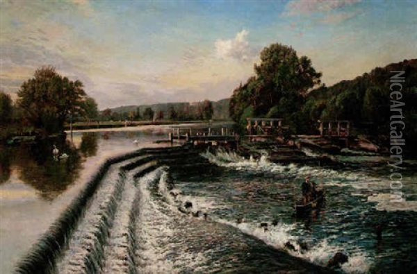 Boulter's Weir, Old Windsor Oil Painting - Walter H. Goldsmith