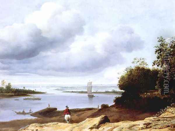 Extensive River View with a Horseman 1660s Oil Painting - Anthonie van BORSSUM