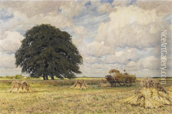 Bei Der Getreideernte Oil Painting - Wilhelm Fritzel
