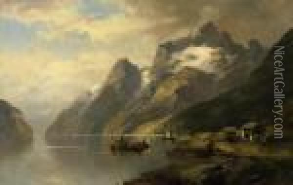 Norwegian Fjord Landscape Oil Painting - Josef Thoma