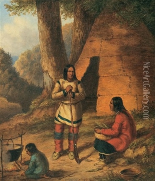 Indian Hunter And Family Oil Painting - Cornelius David Krieghoff