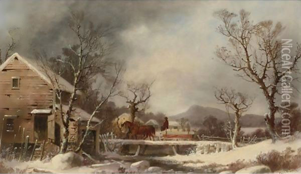 Winter The Old Mill Oil Painting - George Henry Durrie