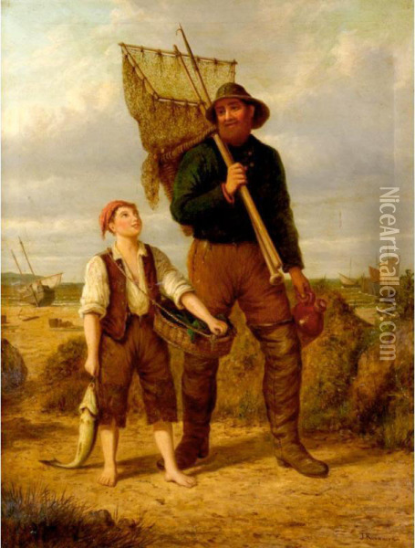 His First Day's Fishing Oil Painting - J.G. Kinnaird