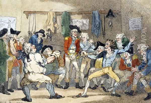 A Fencing Match, 1788 Oil Painting - Thomas Rowlandson