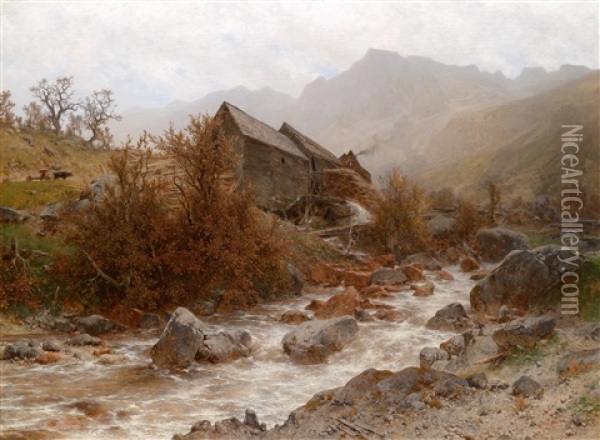 Muhle Im Bombuschgraben Bei Pontafel, Udine Oil Painting - Eduard Peithner Ritter von Lichtenfels