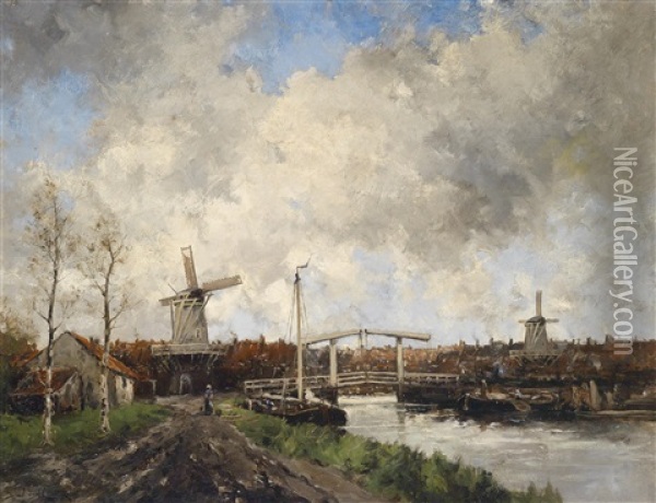 Hollandische Flusslandschaft Oil Painting - Hermanus Koekkoek the Younger