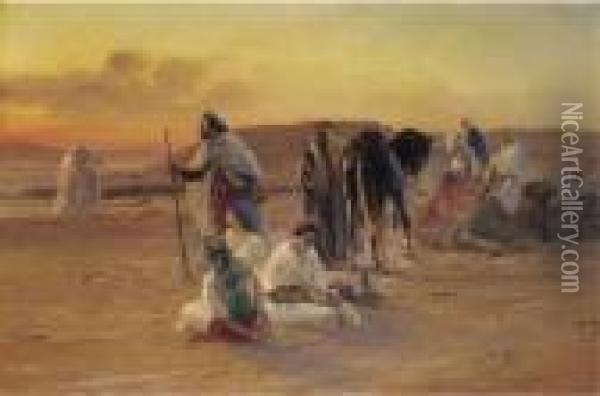 A Rest In The Desert Oil Painting - Otto Pilny