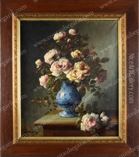 Bouquet De Roses Dans Un Vase Oil Painting - Nikolai Andreievitch Okolowitch