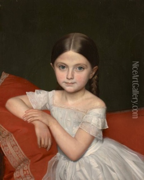 Portrait De Marie-gabrielle-berthe Bascle Oil Painting - Charles Henri Hilaire Michel