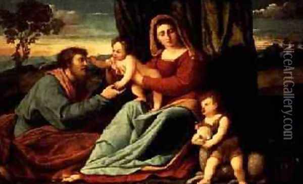 The Holy Family with the Infant St. John Oil Painting - Palma Vecchio (Jacopo Negretti)