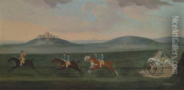The Chaise Match Run On Newmarket Heath On Wednesday 29 August 1750 Oil Painting - Francis Sartorius the Elder