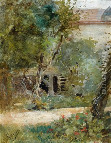 Vue D'un Jardin Oil Painting - Jules Cheret