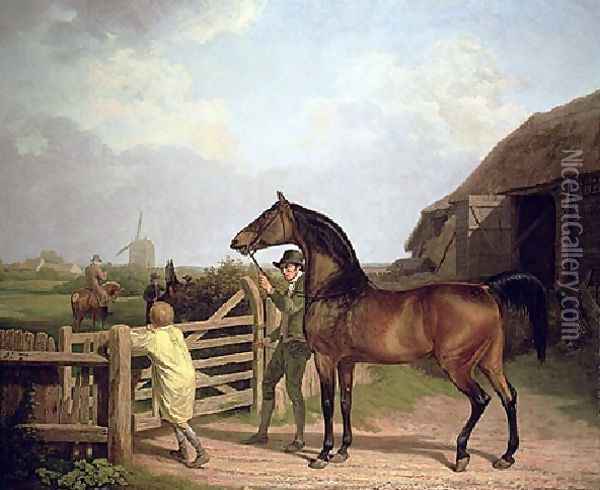 Bay Ascham A Stallion Led Through A Gate To A Mare Oil Painting - Jacques Laurent Agasse