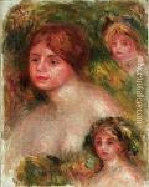 Trois Tetes De Femmes Oil Painting - Pierre Auguste Renoir