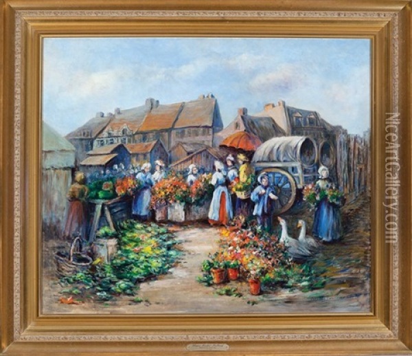Flower Market - Holland Oil Painting - Harriette Bowdoin