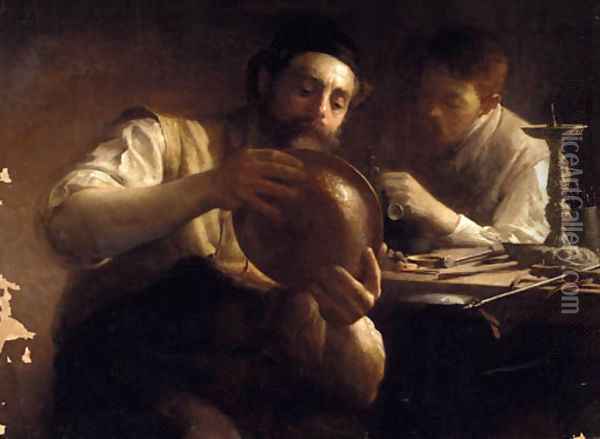 La Lecon de l'orfevre Oil Painting - Edmond Theodor Van Hove