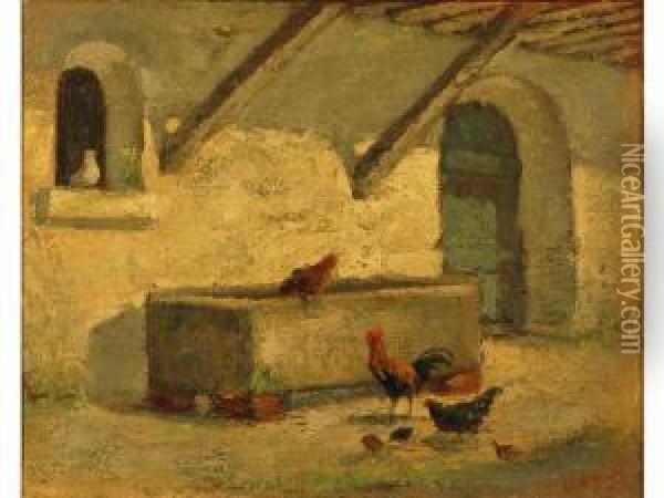 Poules Et Poussins Dans L'etable Oil Painting - Edmond Van Coppenolle