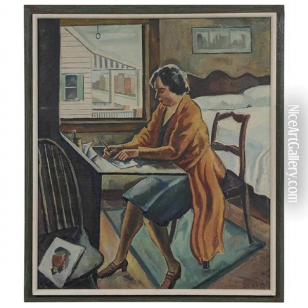 Woman At A Writing Desk Oil Painting - Edgar Hewitt Nye