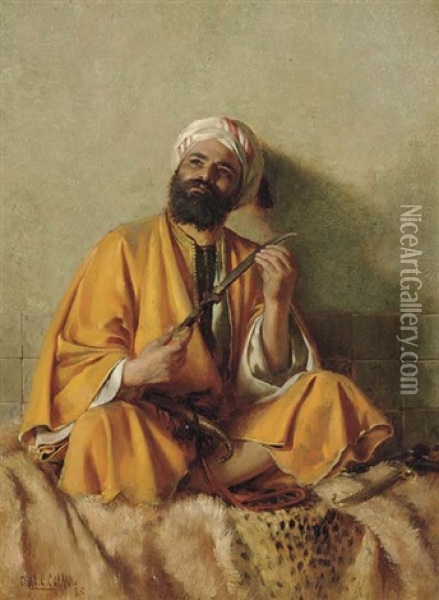 Arab Figure With Scimitar Oil Painting - Charles Courtney Curran