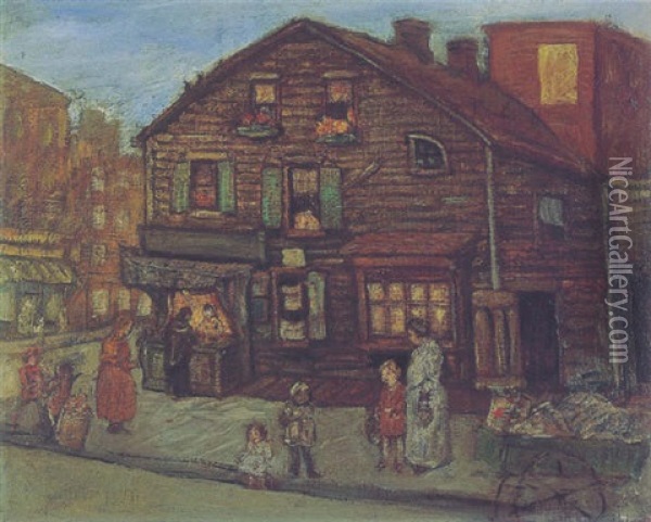 The Old Corner House, New York City Oil Painting - Jerome Myers