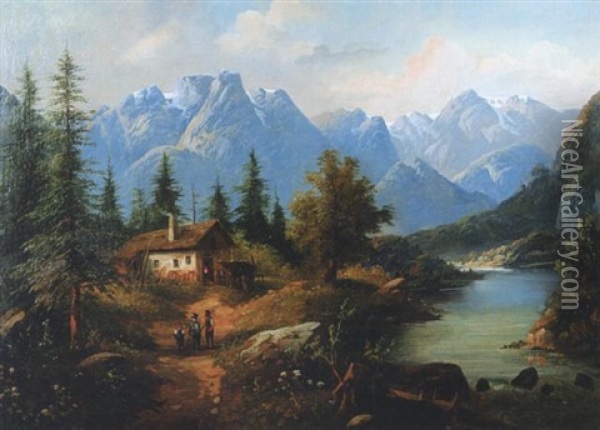 Hochalm Bei Tarvis Mit Blick Auf Karnische Alpen Oil Painting - Anton Huebner