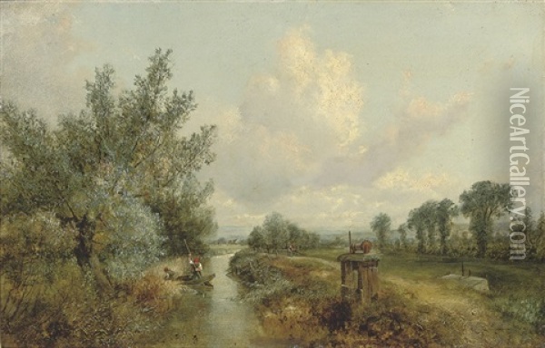 On The Stour, Harlow Essex Oil Painting - Henry H. Parker