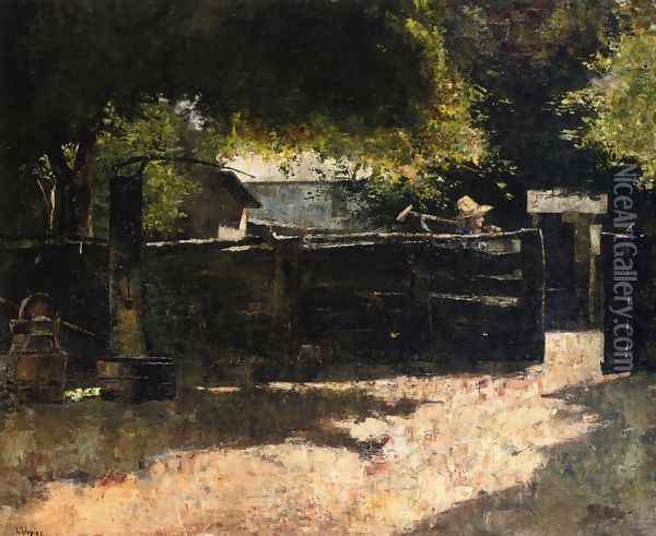 Farmyard with Well Oil Painting - Lesser Ury