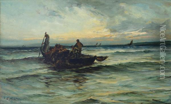 Hauling In The Nets At Sunset Oil Painting - Colin Hunter