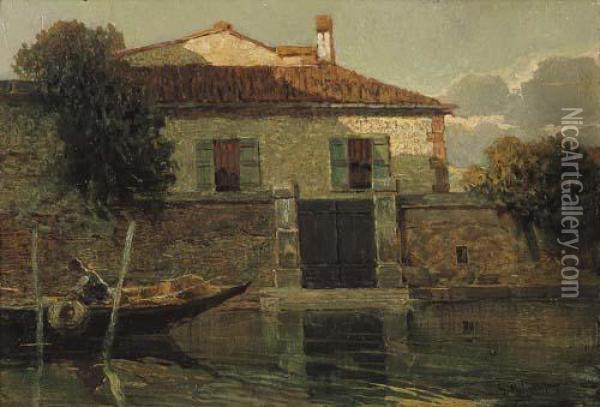 In Laguna Oil Painting - Giuseppe Miti-Zanetti