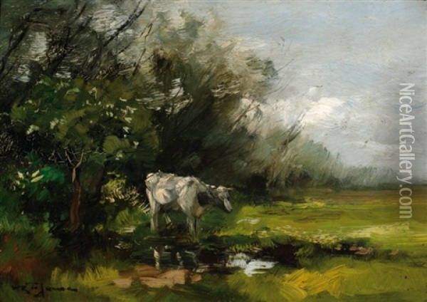 A Cow Near A Pond Oil Painting - Willem George Frederik Jansen