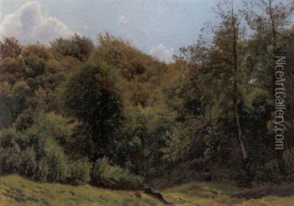 Skovparti Med Ungt Par, Der Plukker Baer Oil Painting - Vilhelm Peter Karl Kyhn