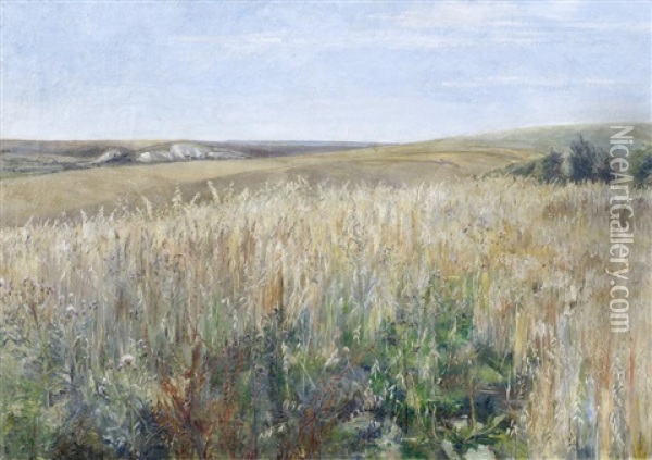 A Downland Landscape Oil Painting - Olive Leared