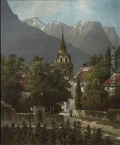 Alpine Castle Oil Painting - Edwin, Edward Deakin