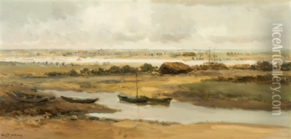 The River Waal Near Nijmegen Oil Painting - Willem George Frederik Jansen