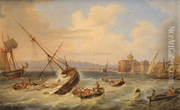 Entree Difficile Au Port De Livourne Oil Painting - Pietro Della Valle