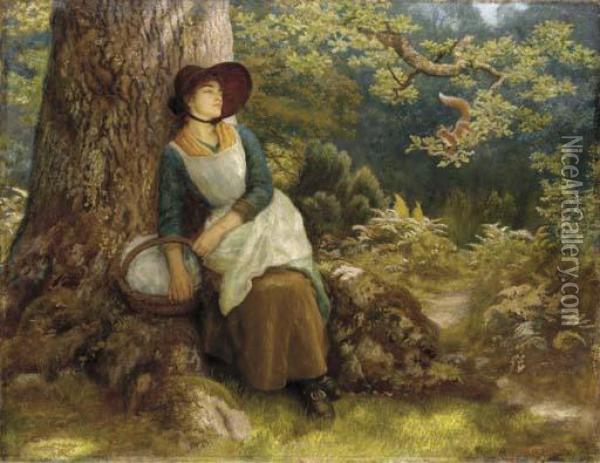 Asleep In The Woods Oil Painting - Arthur Hughes