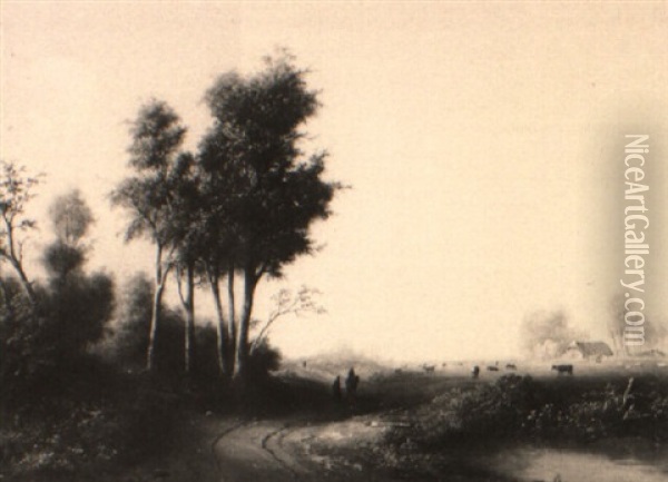 Travellers On A Country Road Oil Painting - Pieter Hendrik Thomas