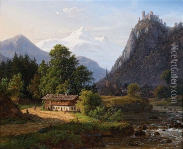 Scene De Montagne - Les Alpes Oil Painting - Frederik Christian Jacobsen Kiaerskou