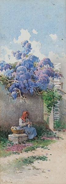 A Lady Sitting Beneath Blossom Oil Painting - Angelos Giallina