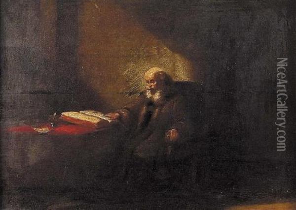 Der Alte Gelehrte In Seinem Studierzimmer. Oil Painting - Rembrandt Van Rijn