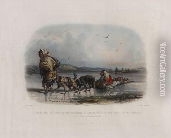 Dog-sledges Of The Mandan Indians Oil Painting - Karl Bodmer