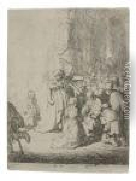 The Presentation In The Temple With An Angel: Smallplate Oil Painting - Rembrandt Van Rijn