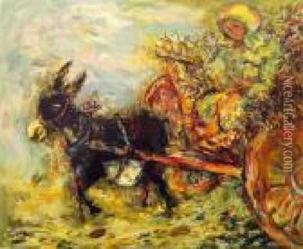 Woman And Donkey Oil Painting - Issachar ber Ryback