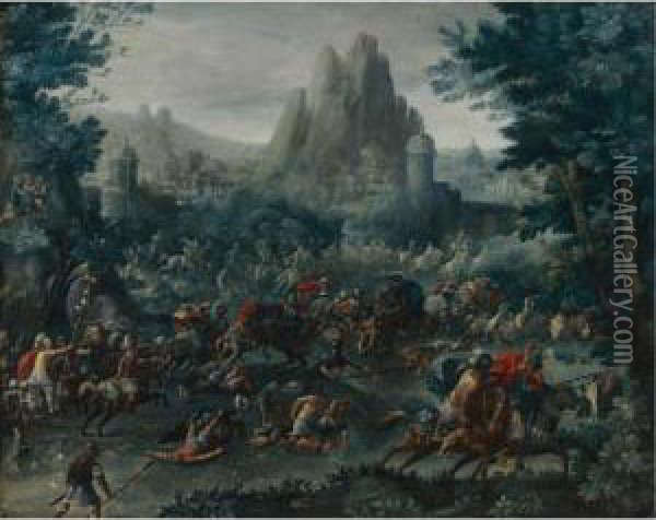 Battle Scene With A Mountainous Landscape Beyond Oil Painting - Frans I Francken