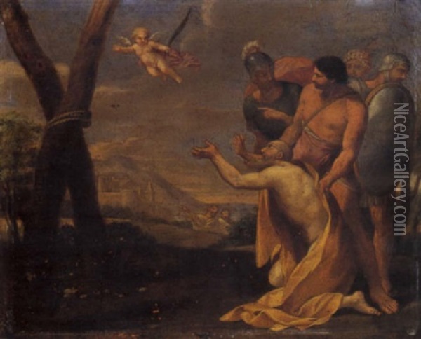 Sant'andrea Che Adora La Croce Del Martirio Oil Painting - Andrea Sacchi
