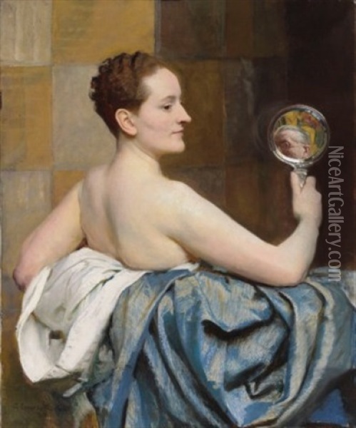 The Mirror Oil Painting - George Spencer Watson