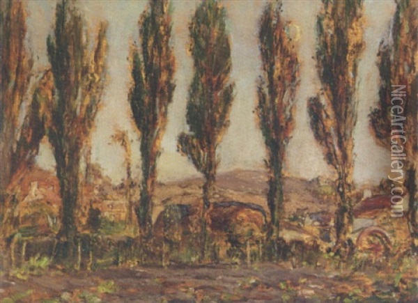 Poplars In Jersey Oil Painting - Alexander Roche