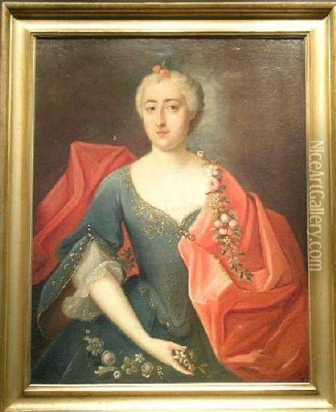 Portrait Of A Woman With A Floral Garland Oil Painting - Ircle Of Martin Van Mytens